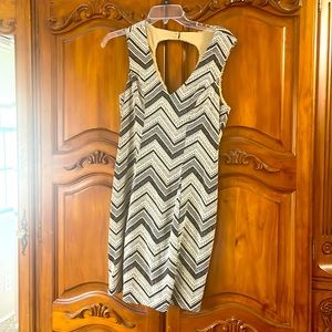 Blue/white V-neck sleeveless dress.